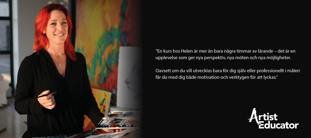 Artist Educator - Helen AHA - undervisar i akvarell, akryl, hållbar konst och teckning. Akvarellkurs, akrylkurs, konstskola